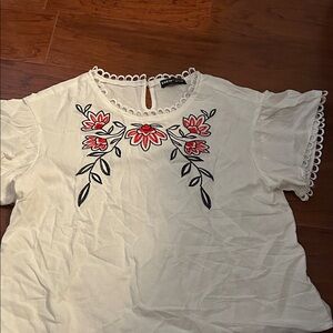 Shein Embroidered White Top with Floral Design